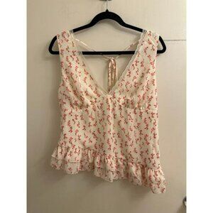 Wild Fable Floral Lace Trim Ruffle Asymmetric Hem Top Coquette Cottage Fairy M